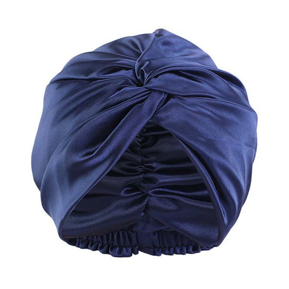 100% Double Silk Sleeping Cap Night Silk Sleeping Bonnet Cover for Women with Elastic Ribbon for Hair Care Long Hair