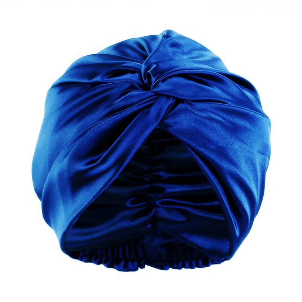 100% Double Silk Sleeping Cap Night Silk Sleeping Bonnet Cover for Women with Elastic Ribbon for Hair Care Long Hair