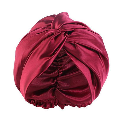 100% Double Silk Sleeping Cap Night Silk Sleeping Bonnet Cover for Women with Elastic Ribbon for Hair Care Long Hair